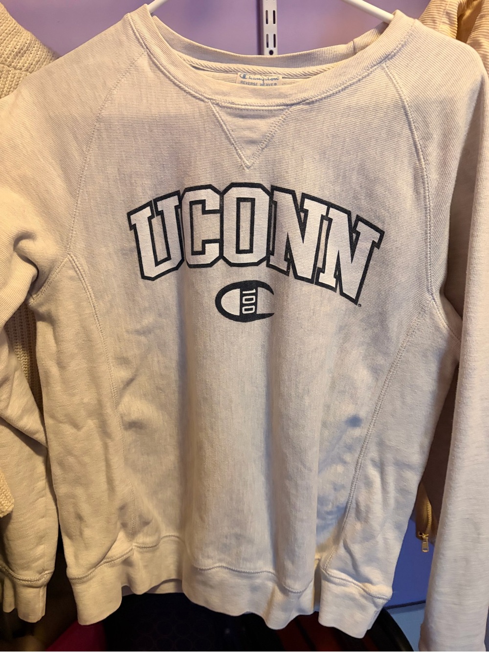 Champion Cream UConn Logo Crewneck Sweatshirt